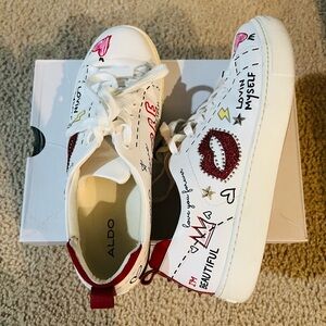 Aldo White Sneakers with Red and Black Details